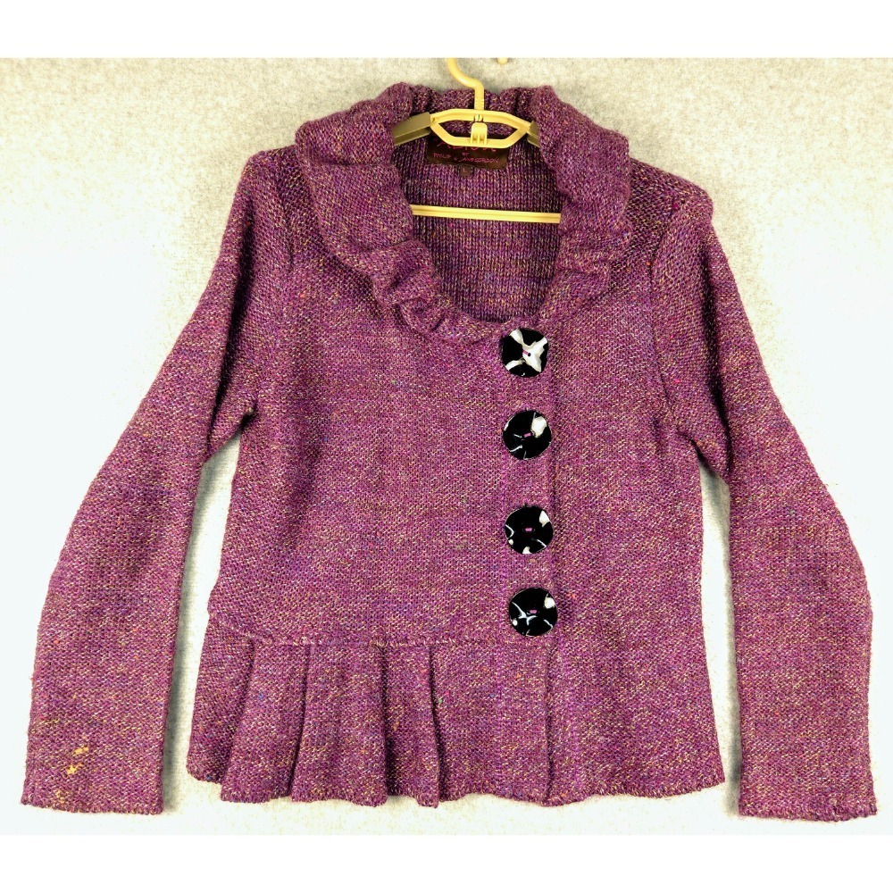 Adieu by Philip & Jane Gordon Knit Cardigan Ruffle Trim Button Front‎ L